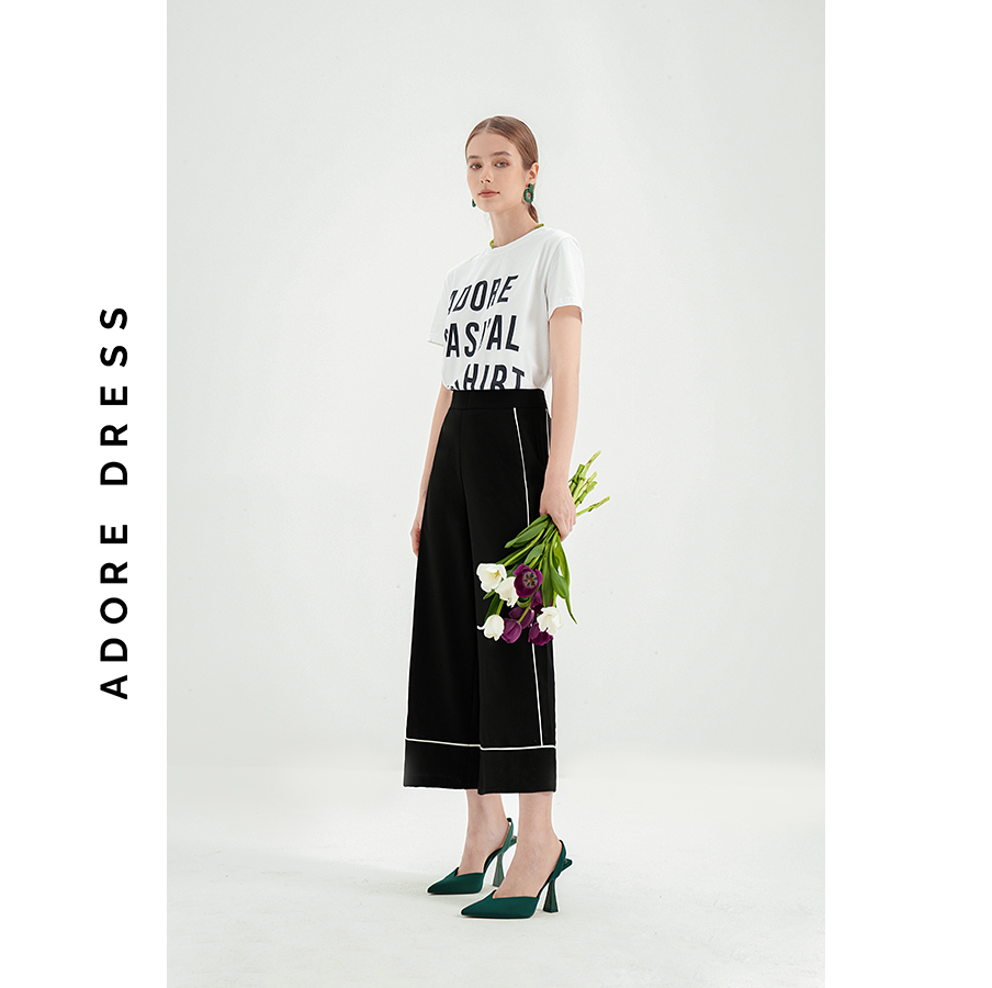Quần suông culottes tuýt si đen lé trắng 3ASTR2001 ADORE DRESS