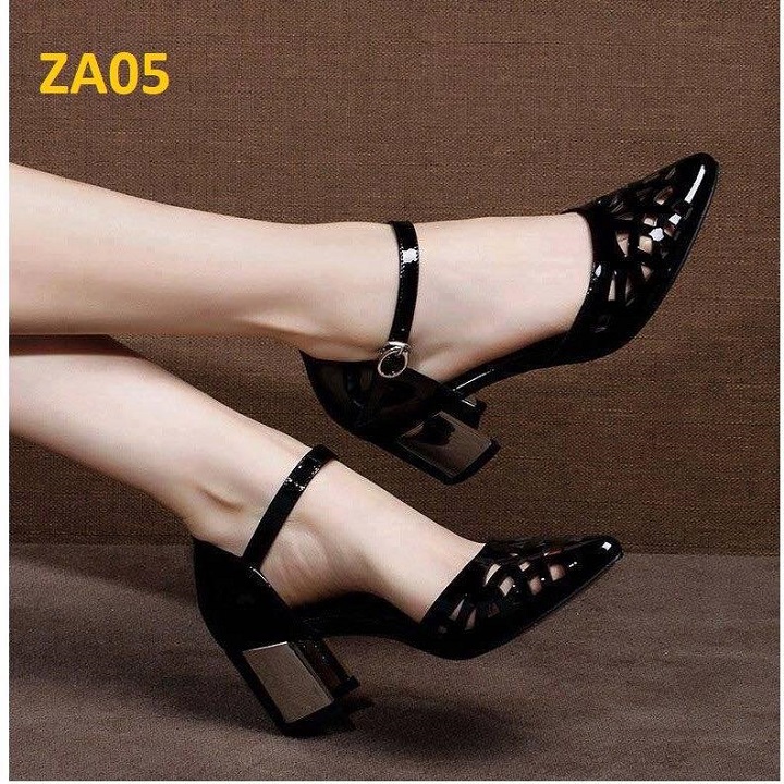 Giày sandal nữ hàng hiệu rosata cao gót đế cao 5 phân màu đen za05