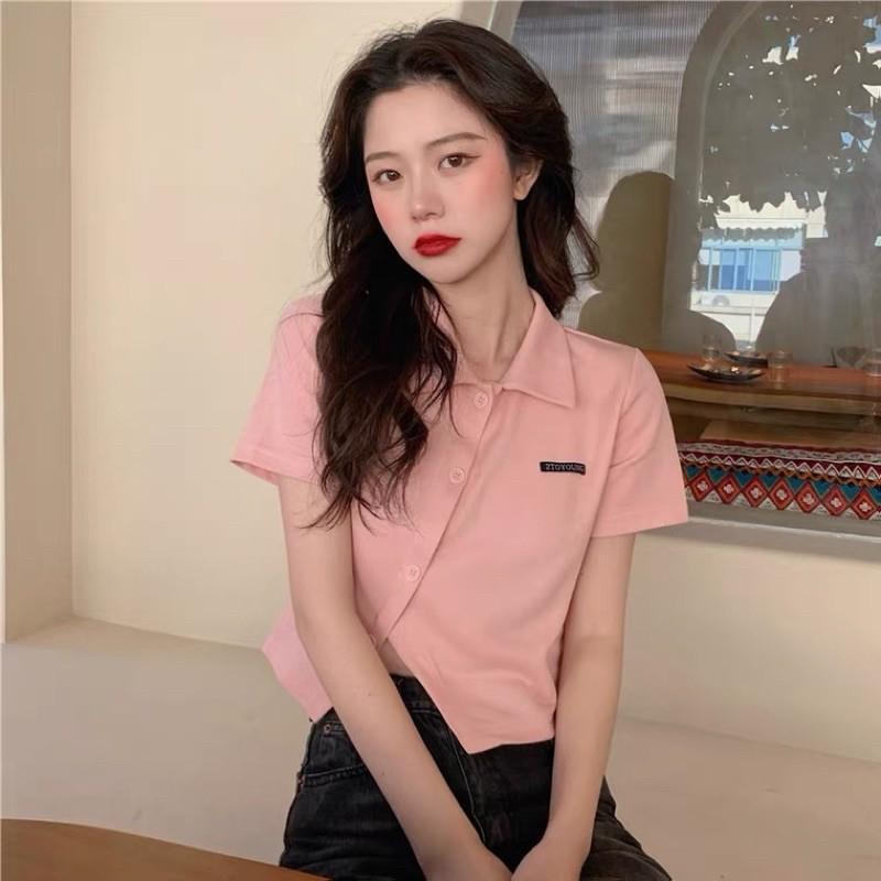 Áo croptop vạt xéo TOYOUNG chất thun gân mẫu 2021