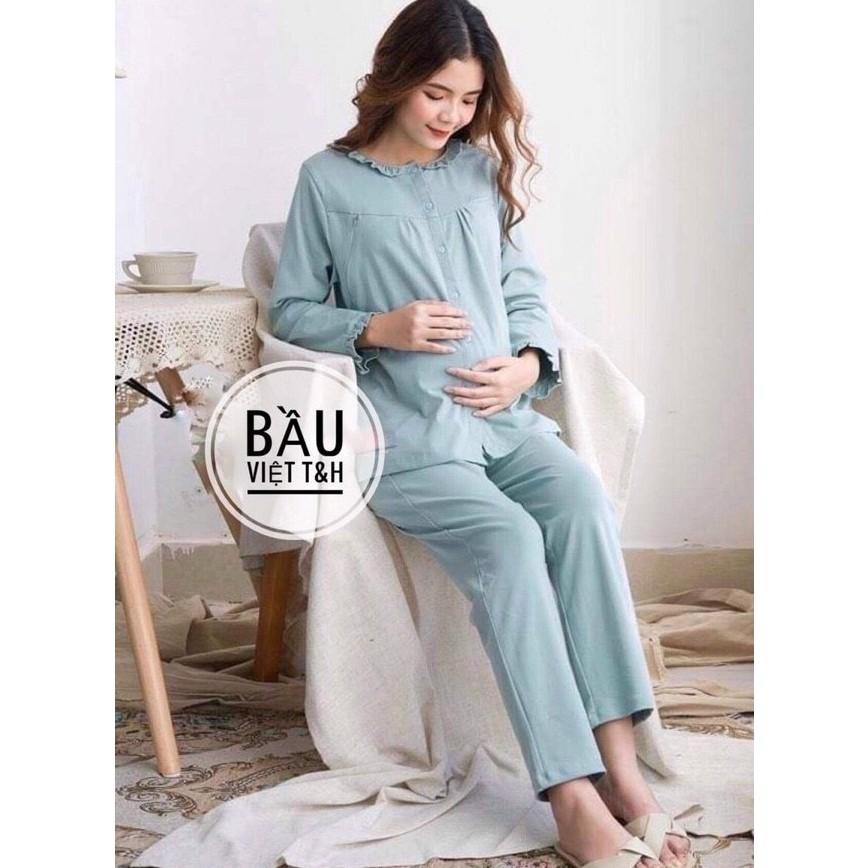 Bộ đồ bầu sau sinh mặc nhà Hàn Quốc, Bộ bầu chất cotton, thoáng mát, tiện cho mẹ ty, size to