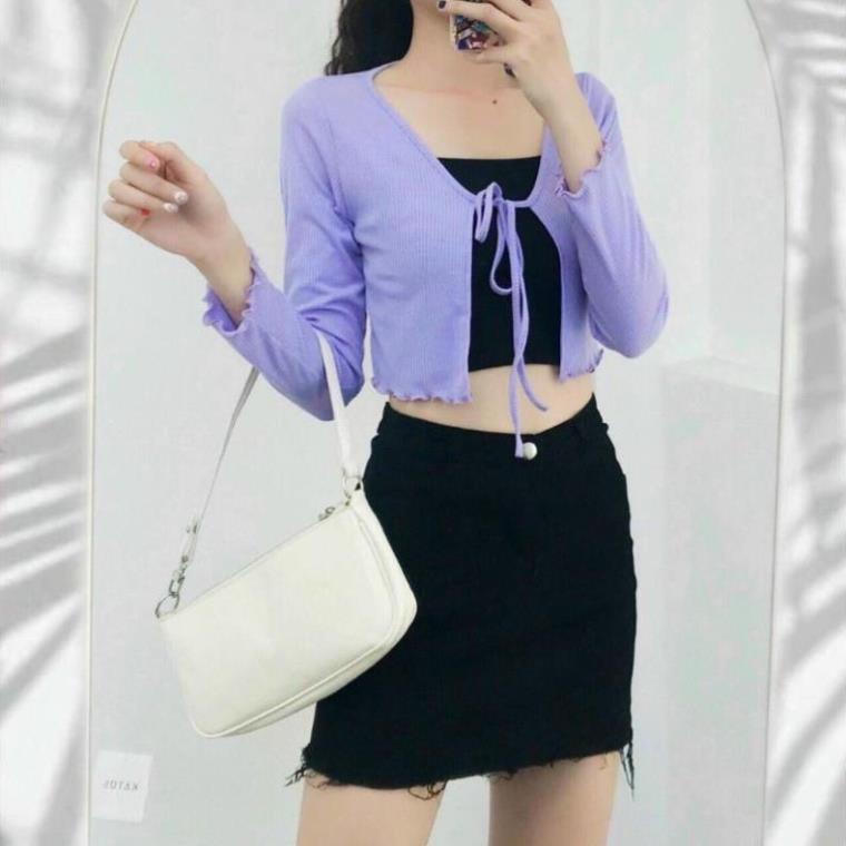 Áo khoác cardigan cột dây croptop - tay dài - hàng vải tốt loại 1