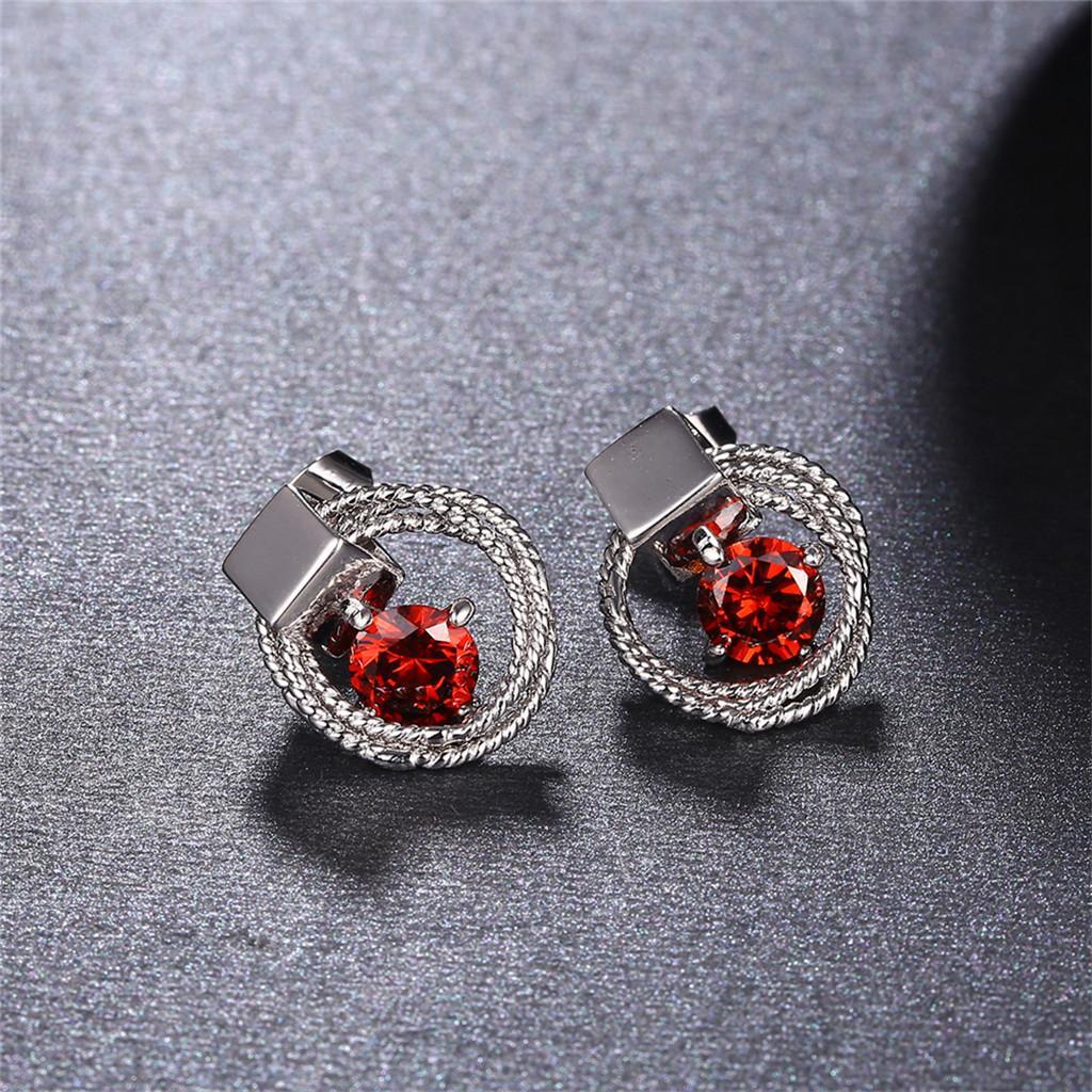 Vintage White Gold Round Red Zircon Fashion