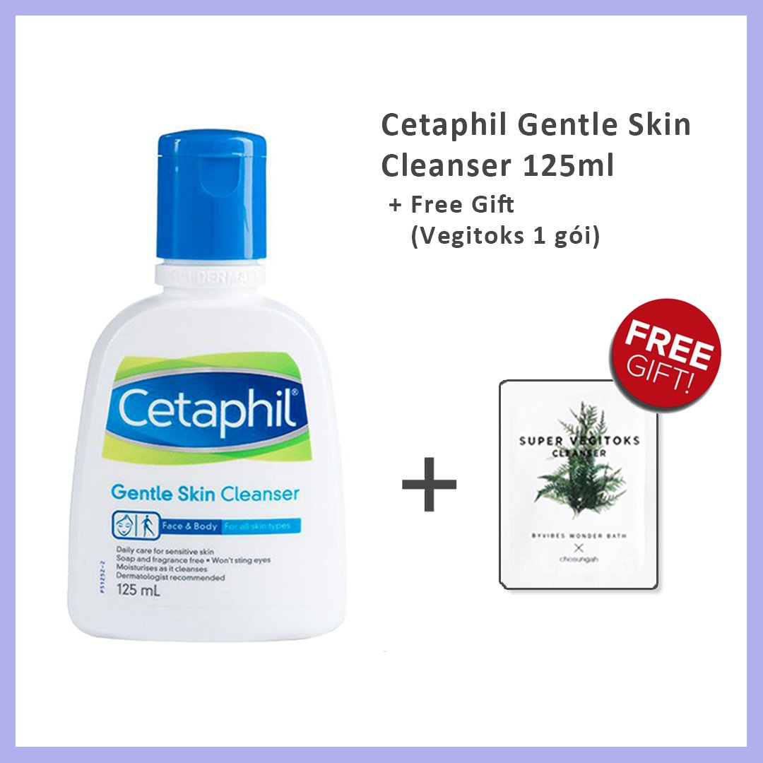 Sữa Rửa Mặt Dành Cho Da Nhạy Cảm Cetaphil Gentle Skin Cleanser 125ml + Tẩy Tế Bào Chết Mini Wonder Bath Super Vegitoks Cleanser 3ml