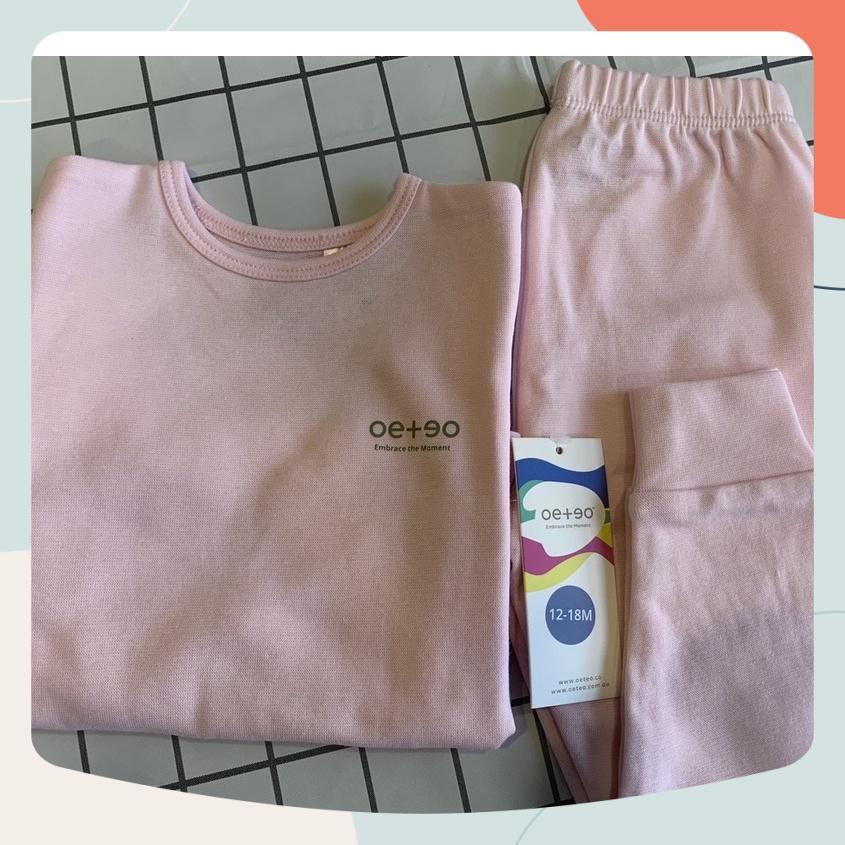 Bộ Dài Tay Cho Bé Gái Cotton Trơn Dài Tay Hồng Nhạt Pink Pastel - OETEO VN1220