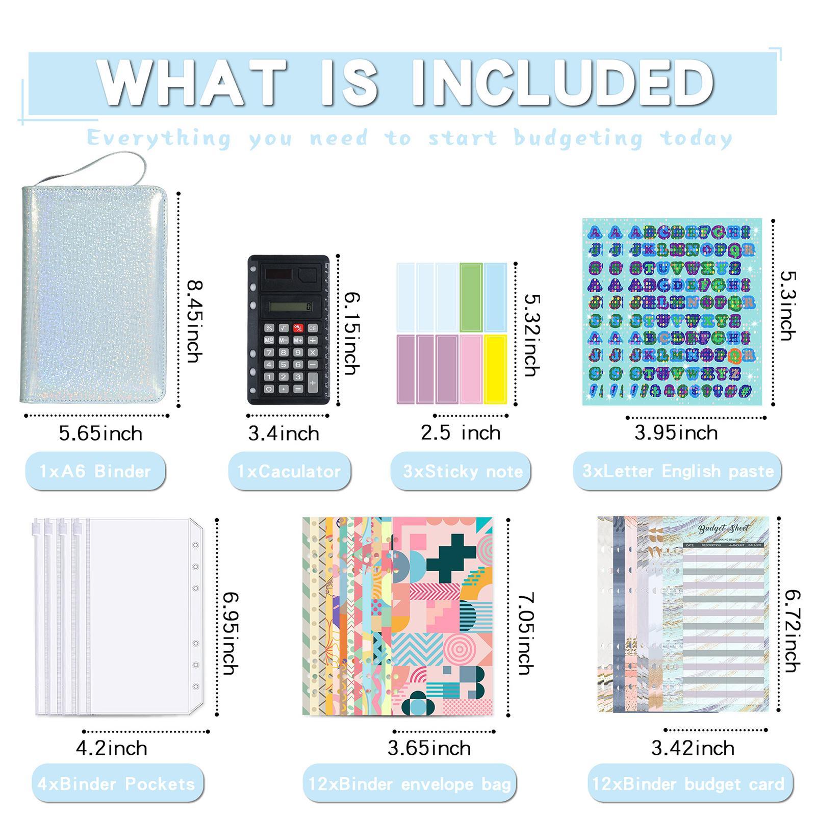Budget Binder, A6 PU Money Saving Wallet, Refillable Ring Binder Notebook, with Binder Pockets, Stickers, Cash Envelopes for for Budget Planner