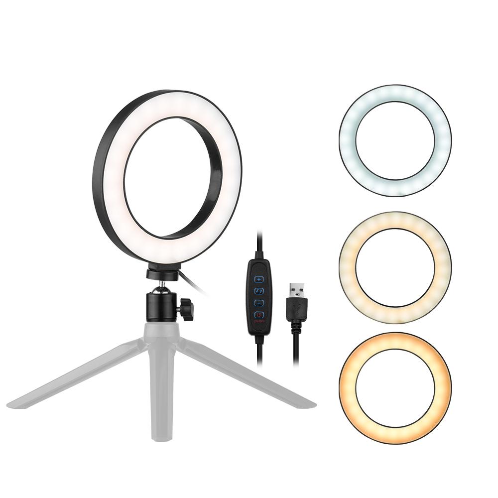 Đèn LED vòng chụp ảnh mini để bàn 6 inch 3200K-5500K có thể thay đổi độ sáng
