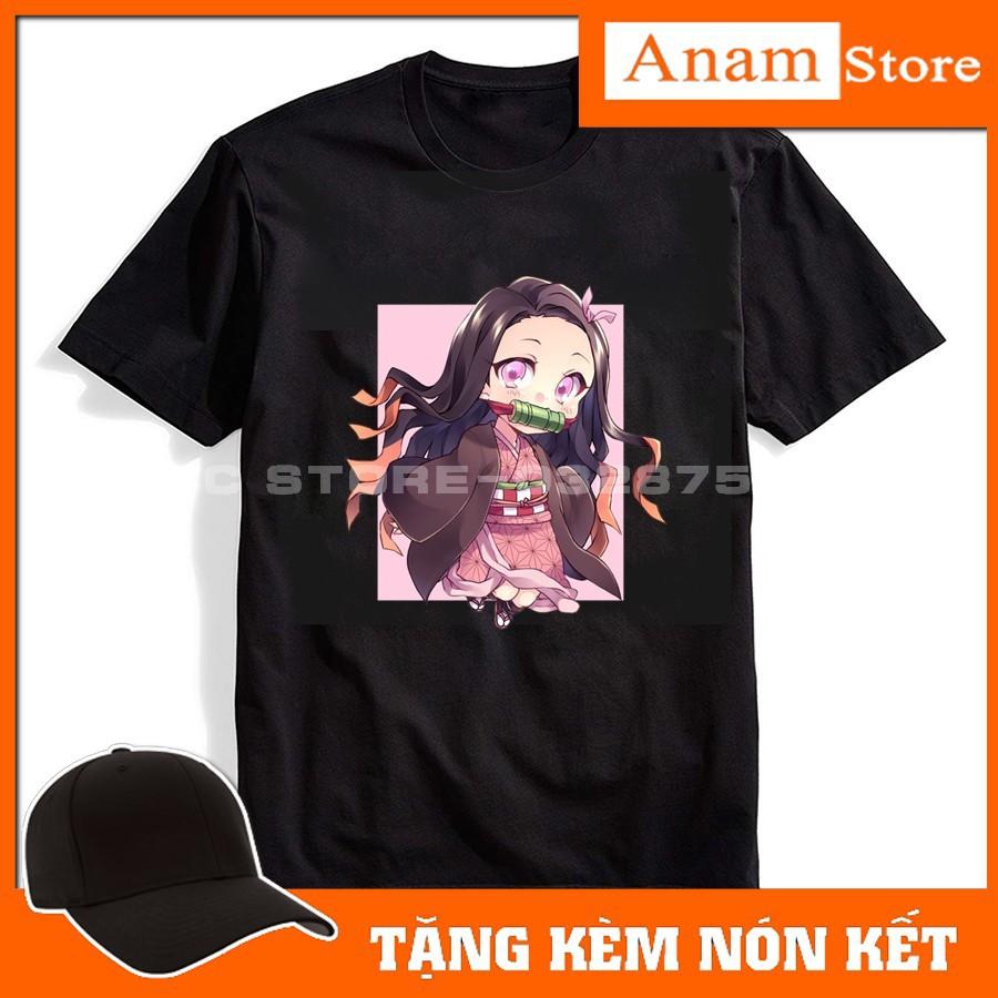 Áo thun trẻ em Kimetsu no yaiba , Màu Đen, Tặng kèm nón kết, Có size người lớn, Anam Store