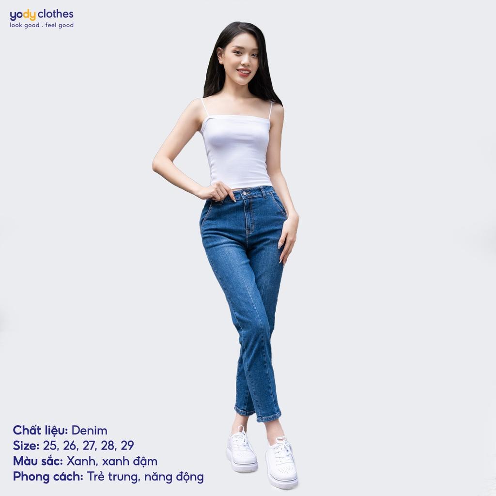 Quần jeans nữ baggy YODY xếp ly tôn dáng, phom ôm co dãn 4 chiều thoải mái QJN5092