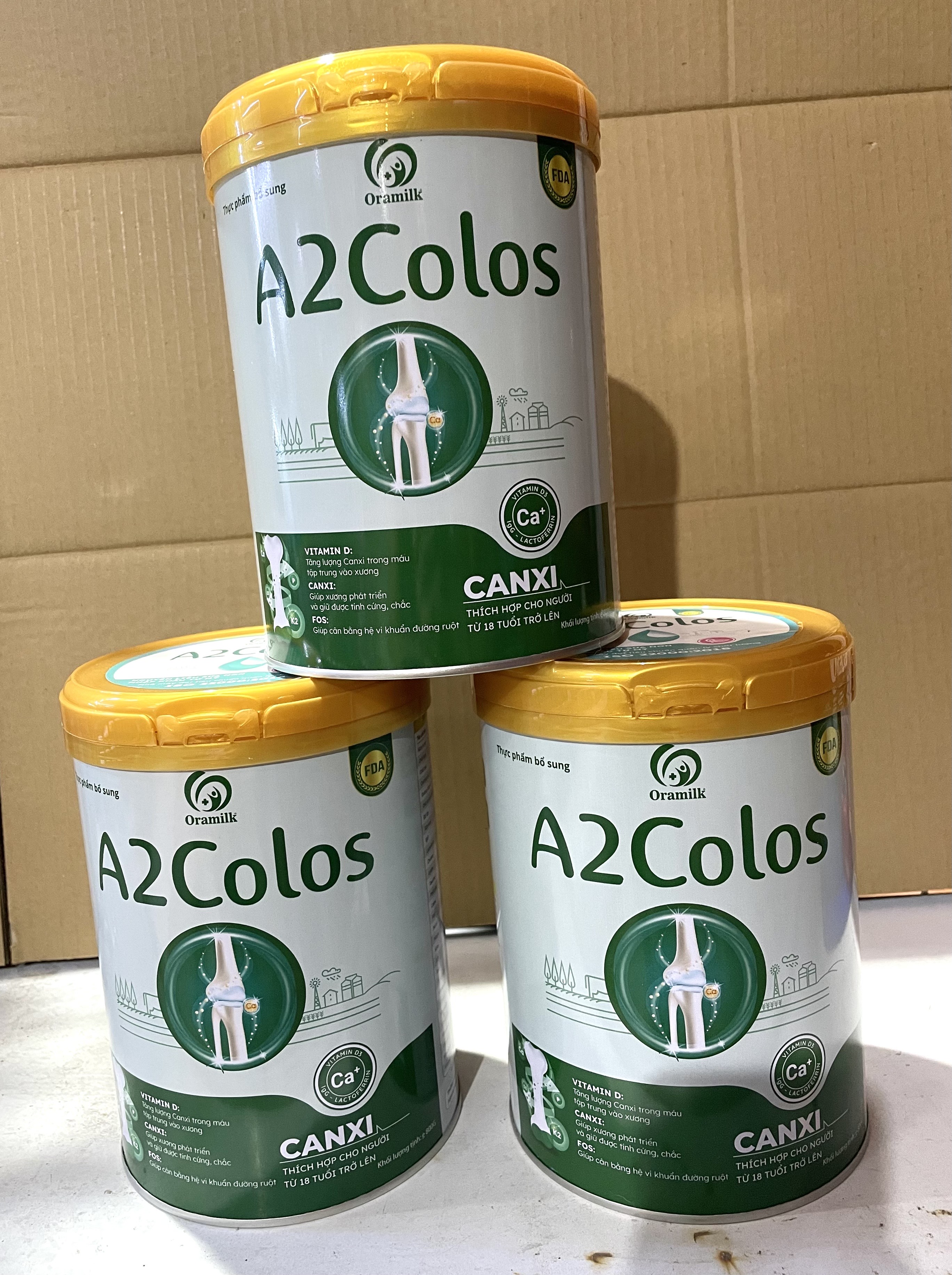 Combo 3 lon Sữa bột A2Colos Canxi lon 800g - Thích hợp cho người từ 18 tuổi trở lên