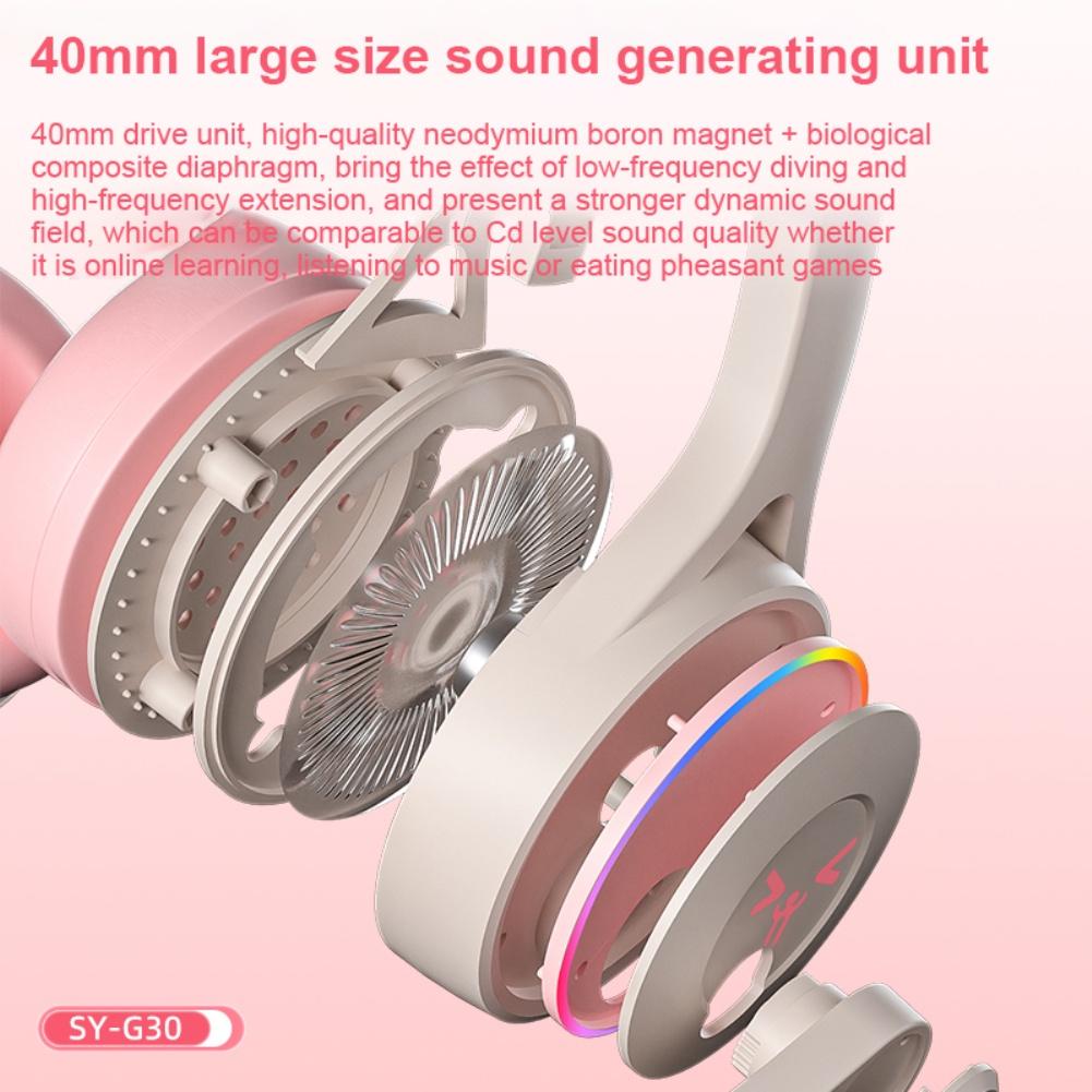 Tai Nghe Mèo Bluetooth Chụp Tai SY-G30 Mèo Tai Có Dây Tai Tai Nghe Chơi Game RGB LED Chiếu Sáng Trên đầu Tai Nghe Với mic Headphone Tai Mèo