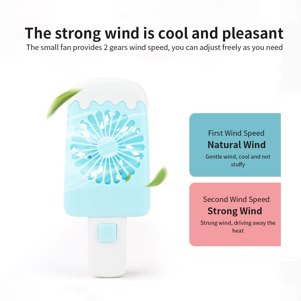 Mini Handheld USB Fan Ice Cream Fan Portable Rechargeable Popsicle Fan Cartoon Small Fan Outdoor Handheld Fan Beige