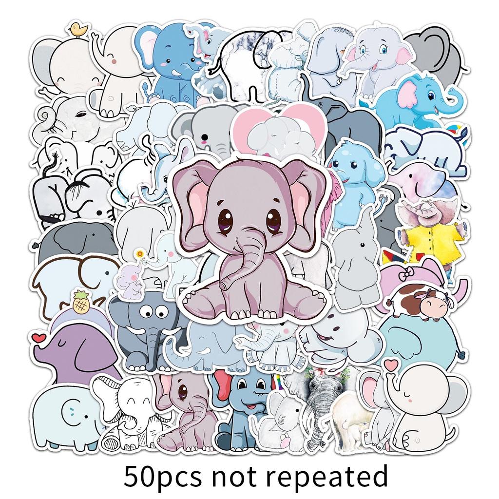 Set 50 Sticker Decal Chống Nước hình voi, hươu,Gấu Pooh Dễ Thương Dán Nón BH, laptop, vali, xe, tập vở