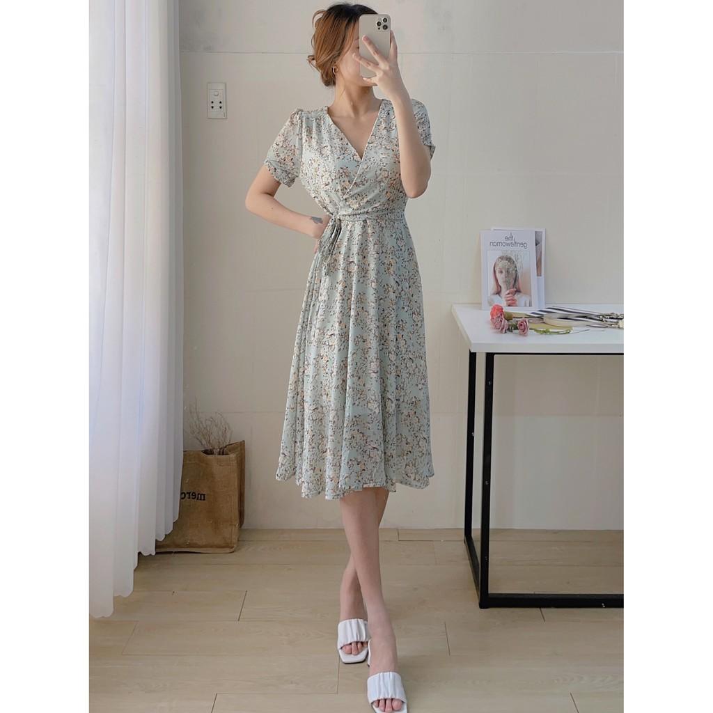 ĐẦM HOA CỔ V CỘT EO - ĐẦM HOA MAXI DỊU DÀNG - PHONG CÁCH HÀN QUỐC - MÈO IN DA HOUSE