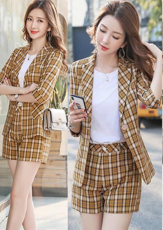 SET BỘ VEST CARO QUẦN SHORT KÈM ÁO TRONG