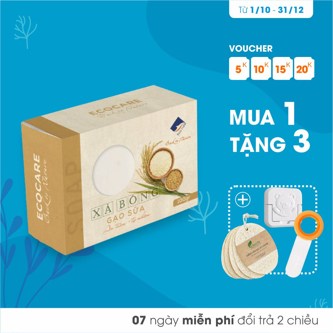 Xà bông sữa gạo Ecocare - Tẩy tế bào chết, giảm nhờn và mụn, dưỡng ẩm, sáng da - 100gr