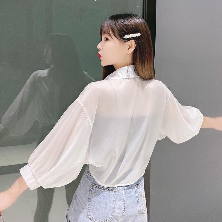 Áo SƠ MI VOAN nữ mỏng KHOÁC NGOÀI tay lửng CỘT DÂY thời trang xinh xắn