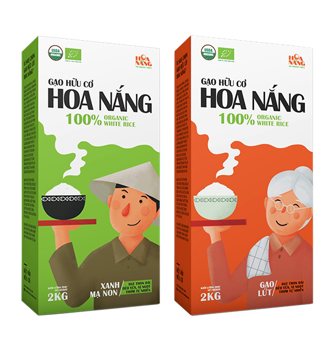 Combo 2 hộp Gạo hữu cơ Hoa Nắng: Xanh Mạ Non 2kg &amp; Gạo lứt 2kg