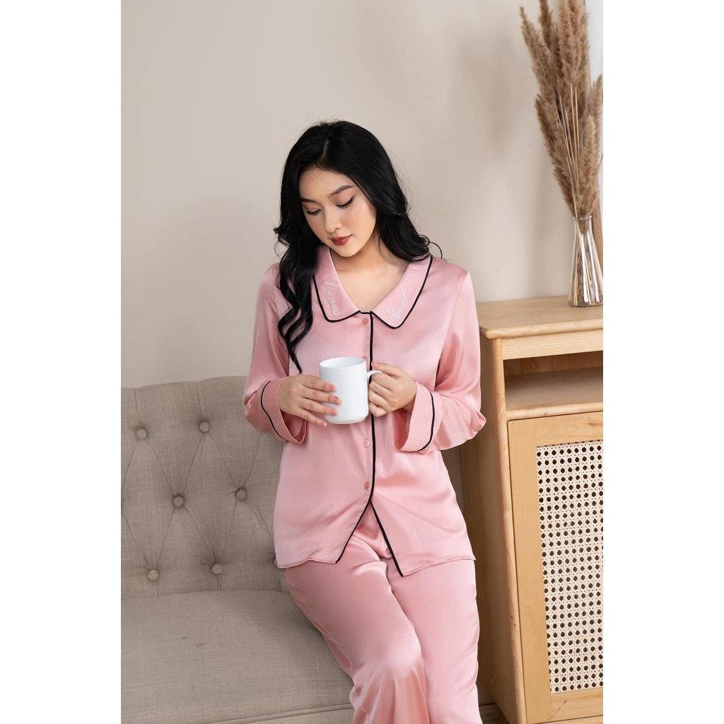 Đồ bộ nữ Pijama Venus Secret lụa cao cấp dài tay cổ thêu Logo