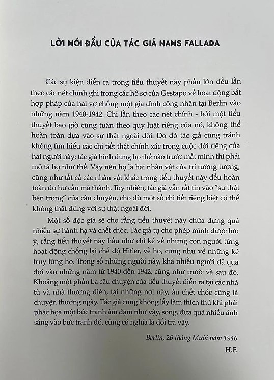 (Bìa mềm) ĐỜI AI NẤY CHẾT - Hans Fallada - Hoàng Đăng Lãnh dịch – Hội Nhà Văn – Tao Đàn