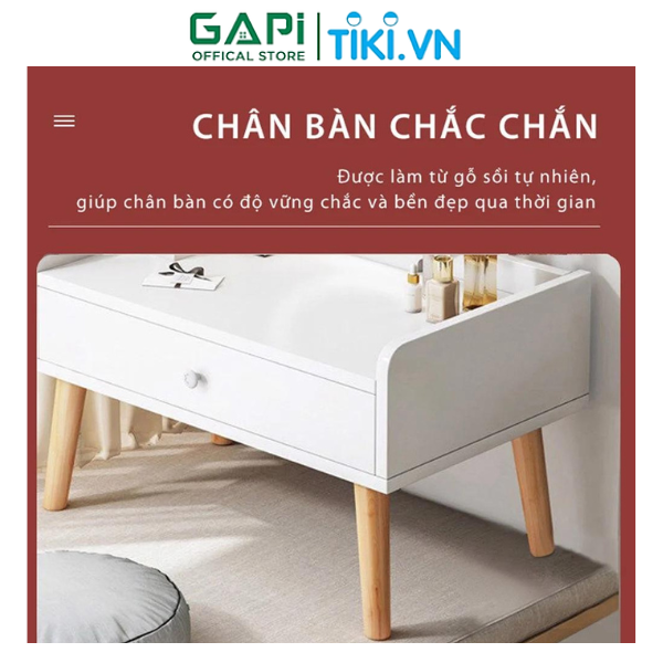 Bàn trang điểm hiện đại có gương LED cảm ứng, bàn phấn phong cách Hàn Quốc sang trọng thương hiệu GAPI - GP202