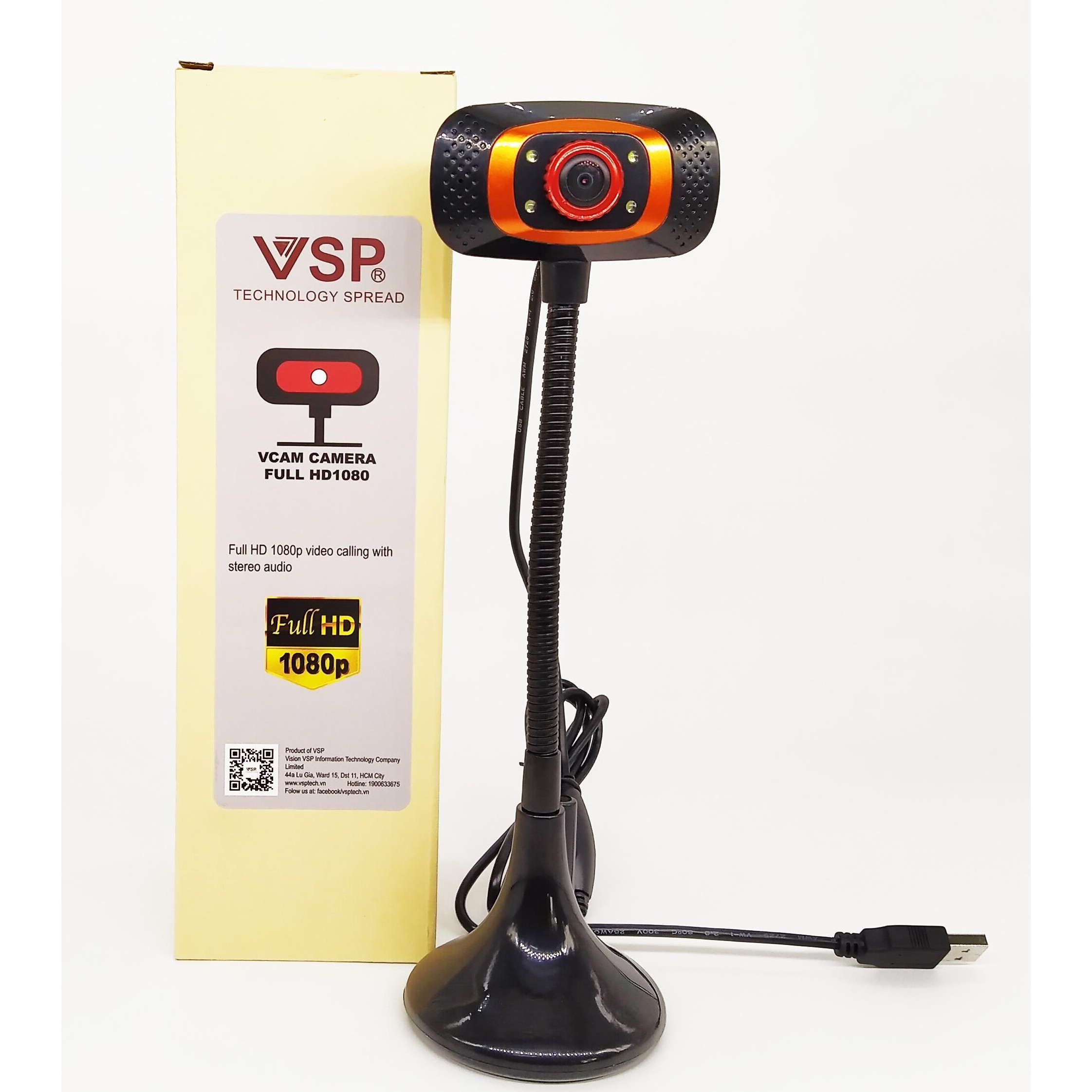 Webcam VSP 1080p FullHD / Chân Cao / Có Đèn - lk1984 - màu ngẫu nhiên