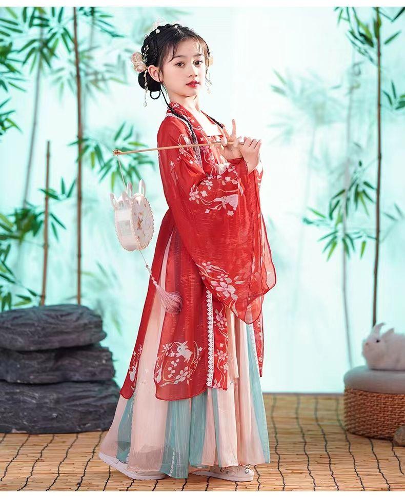 SHUANGYAN Cô gái Hán phục mùa xuân mùa hè Trung Quốc váy ngắn trẻ em Đường trang cô gái siêu tiên cổ trang phục mùa thu