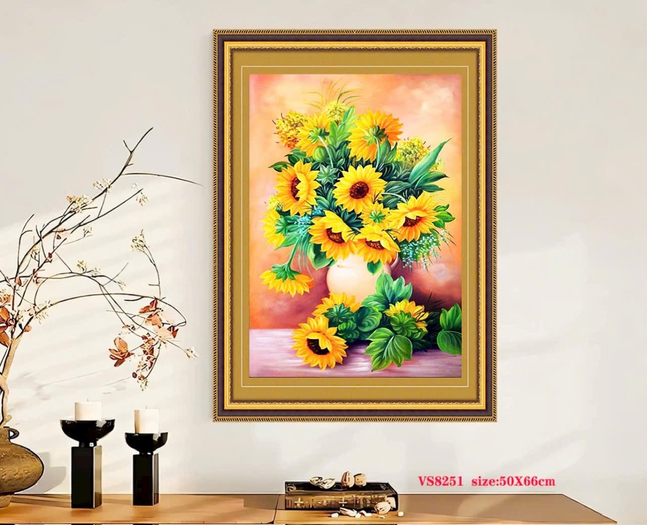 Tranh thêu kín Hoa hướng dương vs8251, kích thước 50 x 66 cm