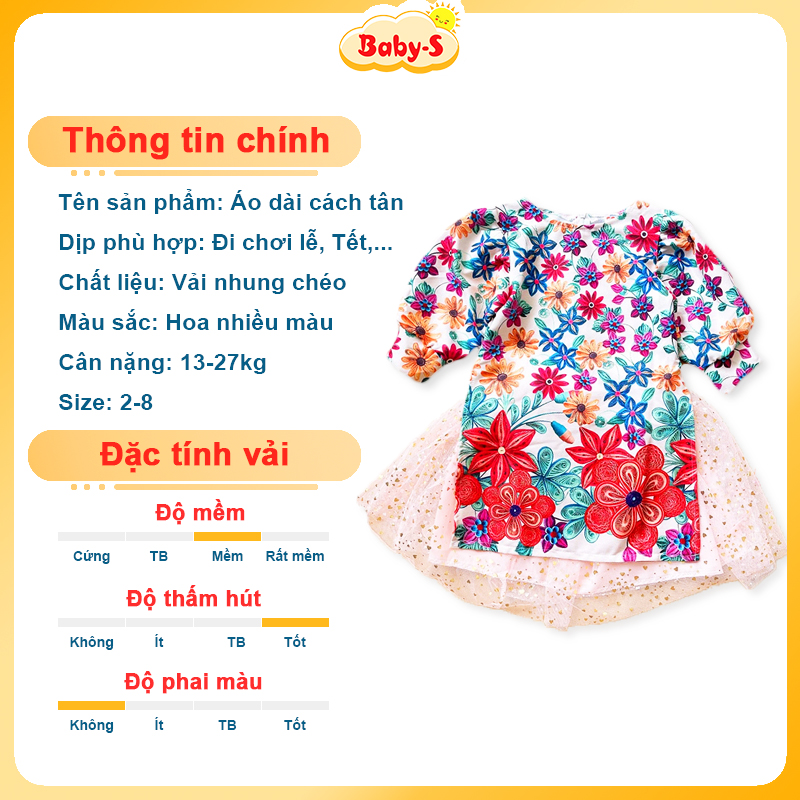 Áo dài bé gái gấm dệt hoa Baby-S, Áo dài cách tân tay bồng công chúa xinh xắn – SAD005