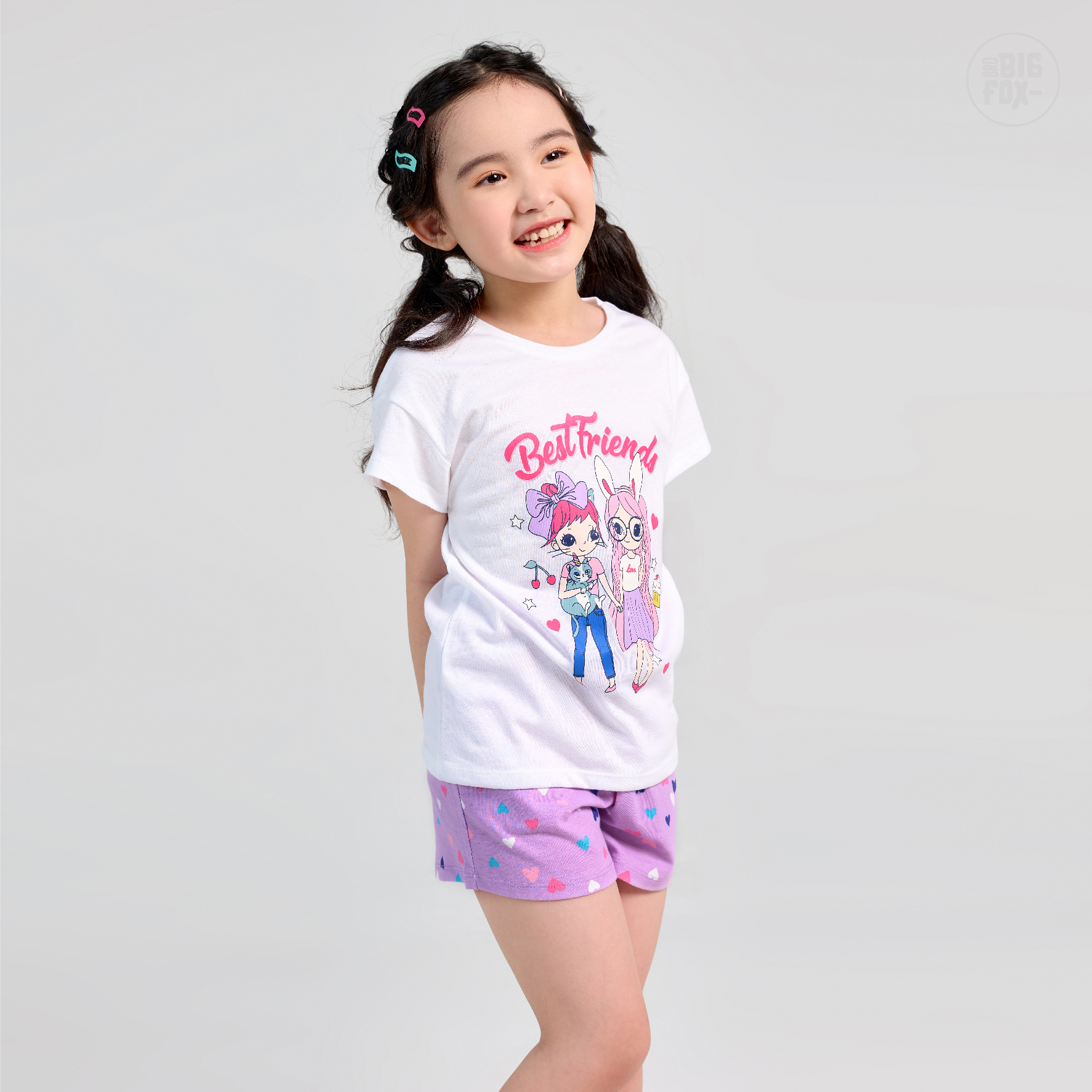 Bộ Bé Gái Miss Meow Bộ Cộc Tay Cho Bé Mùa Hè Chất Cotton In Hình Best Friends, Size 3,4,5,6,7,8,9,10,11 Tuổi