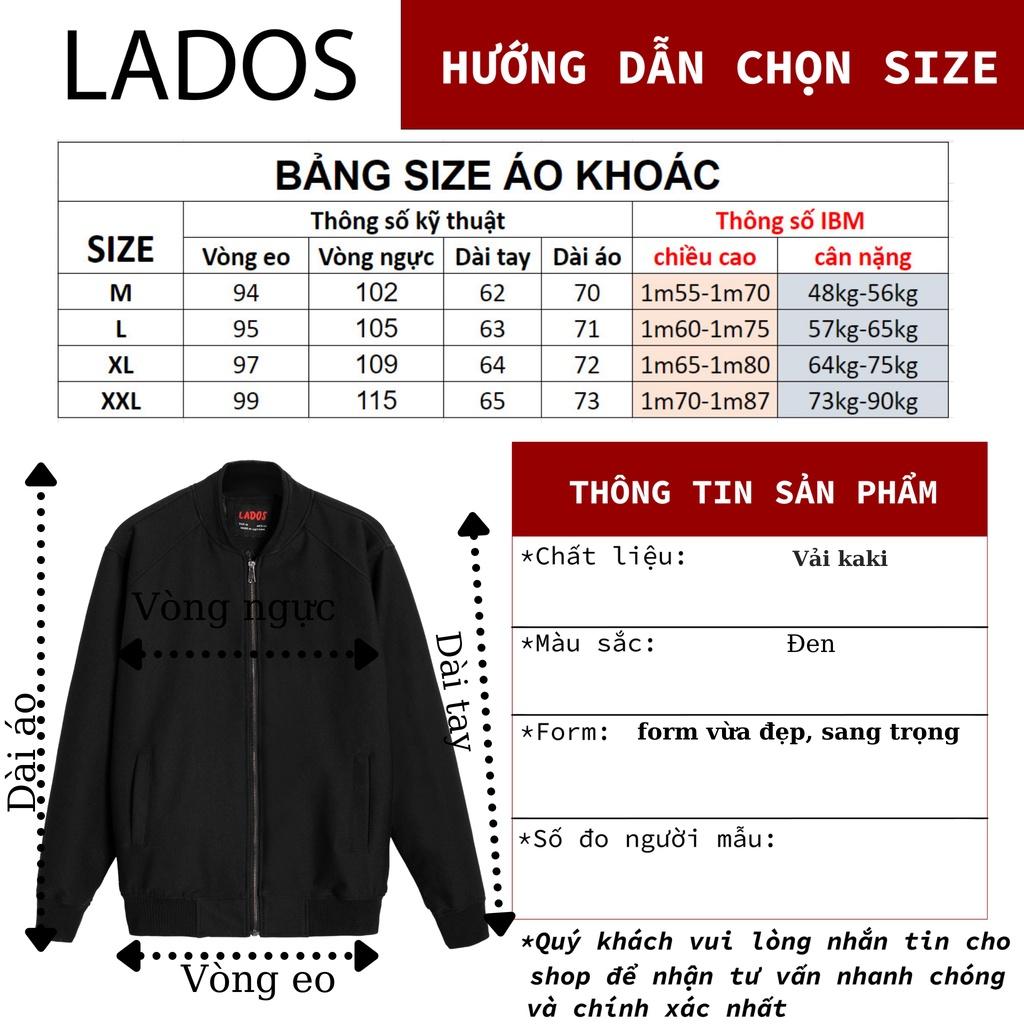 Áo khoác bomber đen kaki LADOS-2054 có túi trong, thấm hút, phong cách Hàn