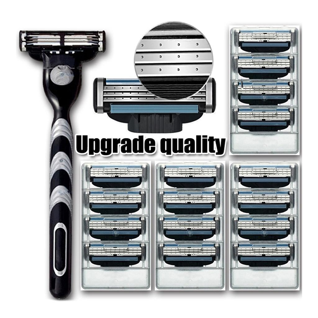 Manual Beard Shaver Razors Hair Shaving Trimmer + 12 Pcs 3 Layer Blade Heads