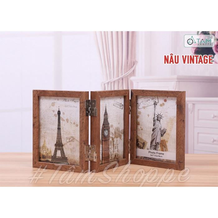 Khung ảnh gỗ gấp 3 khung Vintage KA-17