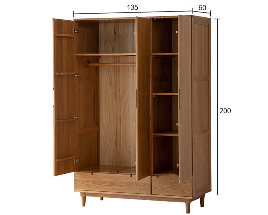 Tủ quần áo gia đình bằng gỗ sồi tự nhiên