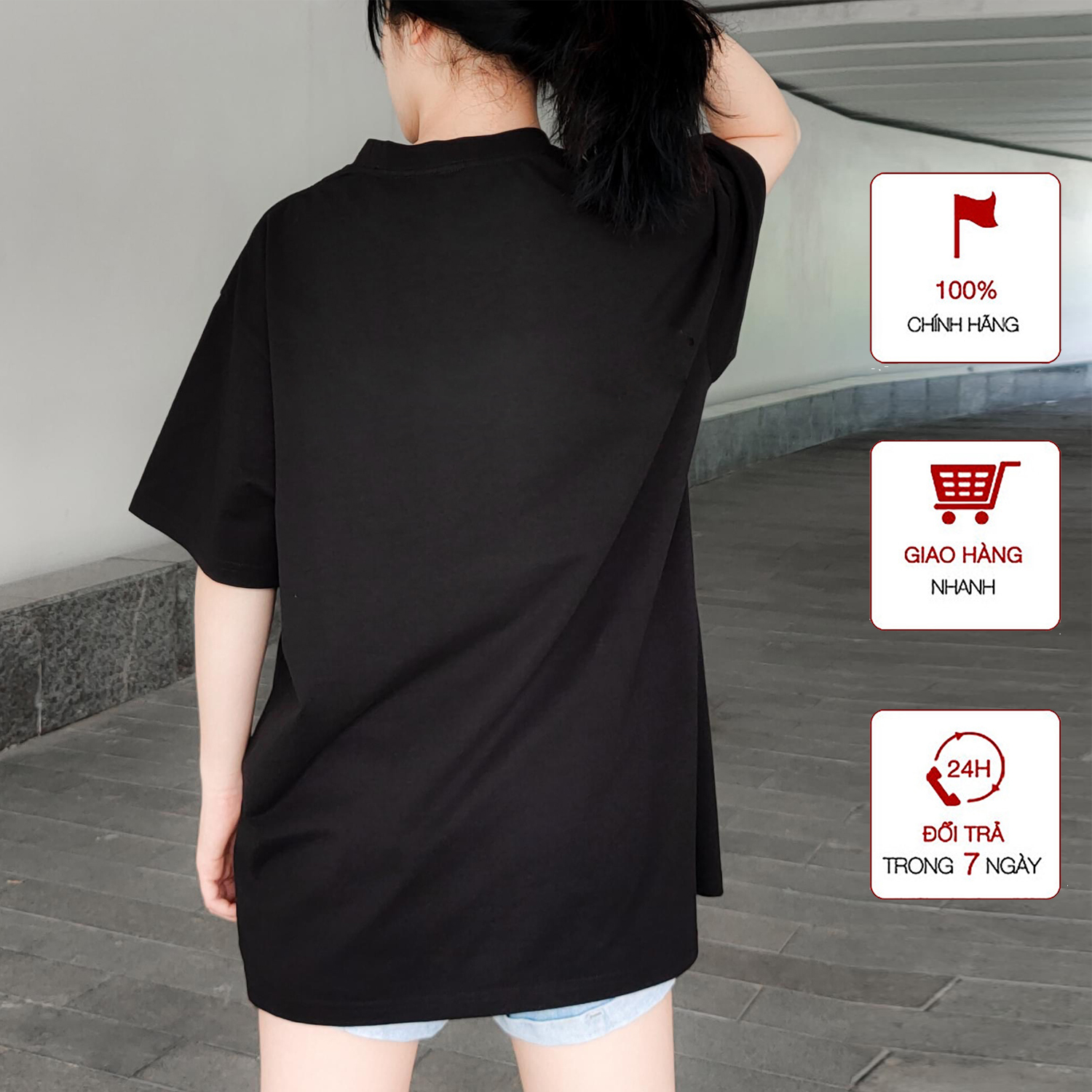 Áo Thun nữ WinBeen phong cách ulzzang form rộng tay lỡ vải cotton mềm mát 2 màu đen trắng cơ bản