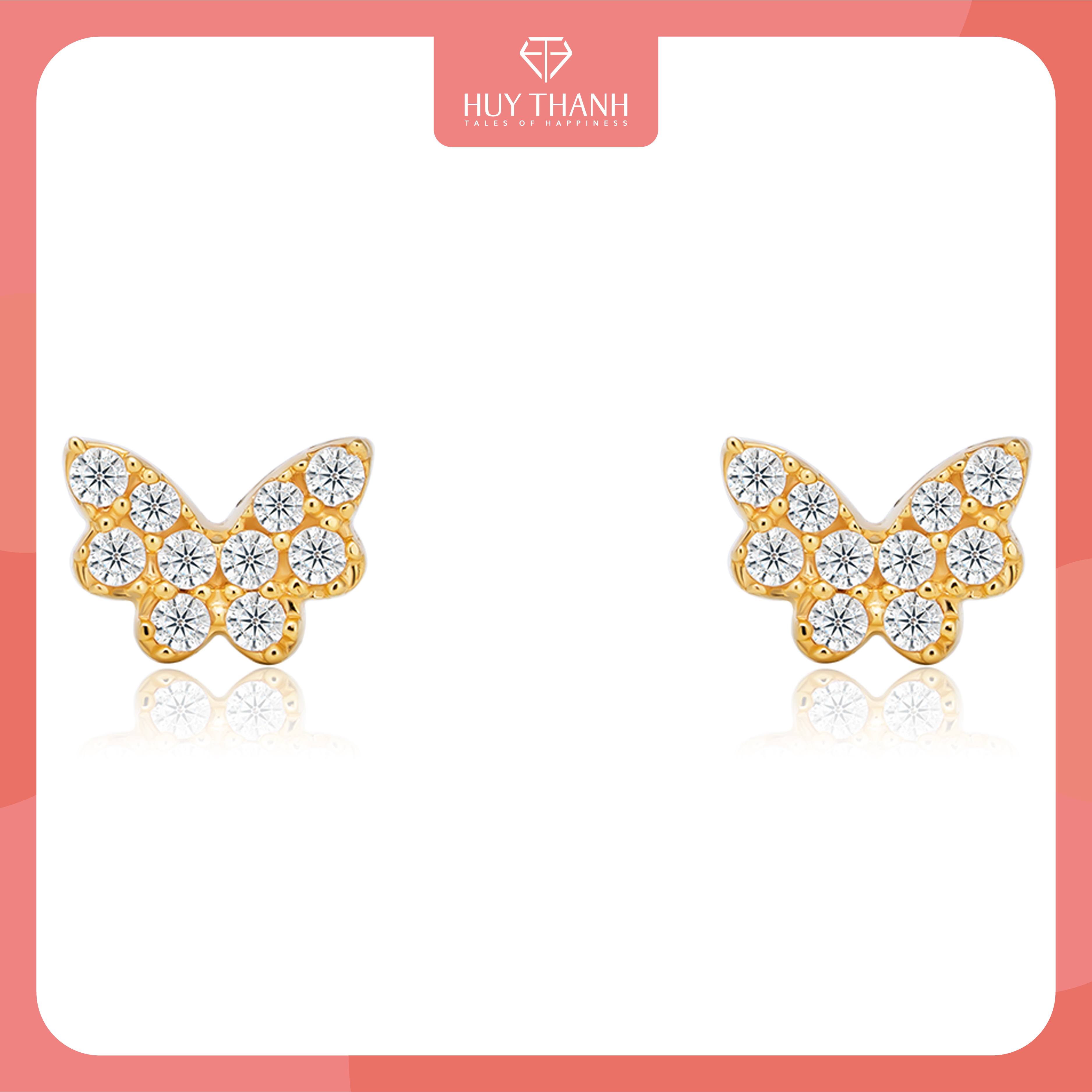 Bông Tai Nữ Hoạ Tiết Hình Cánh Bướm Vàng 14K BTAM125 Huy Thanh Jewelry