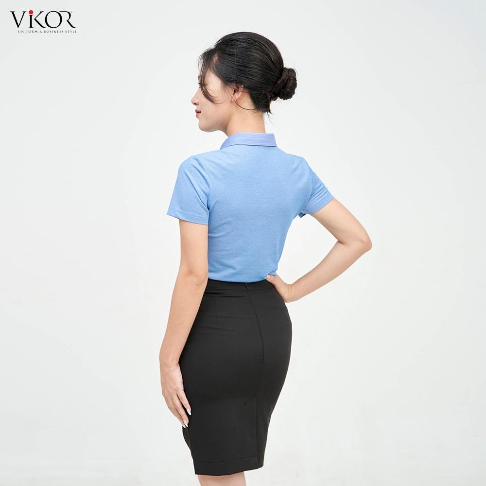 Áo thun POLO nữ cổ sơ mi VIKOR SMW05 xanh dương vải sợi cafe cao cấp, mềm mại, siêu mát hàng chính hãng