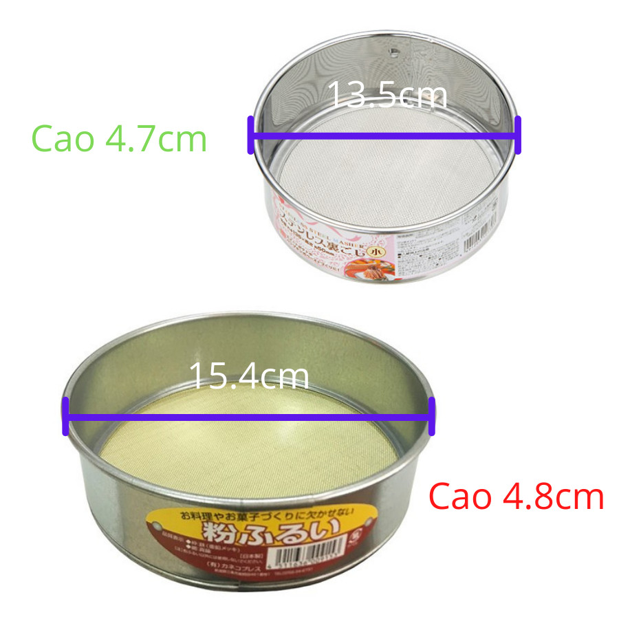 Combo 2 rây lọc bột/thức ăn bằng inox nhỏ &amp; lớn  (nhỏ 13.5cm, lớn 15.4cm)