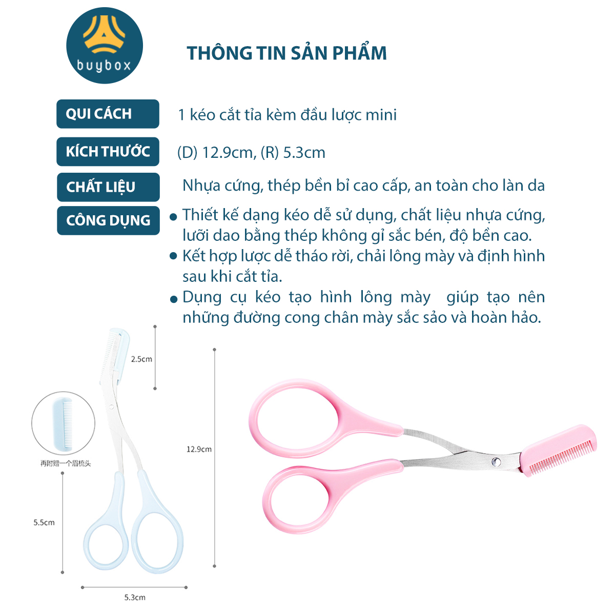 Kéo tỉa lông mày kèm lược chất liệu nhựa cứng chắc chắn, dễ sử dụng, thiết kế gấp gọn tiện lợi dễ bảo quản - BuyBox -BBPK349