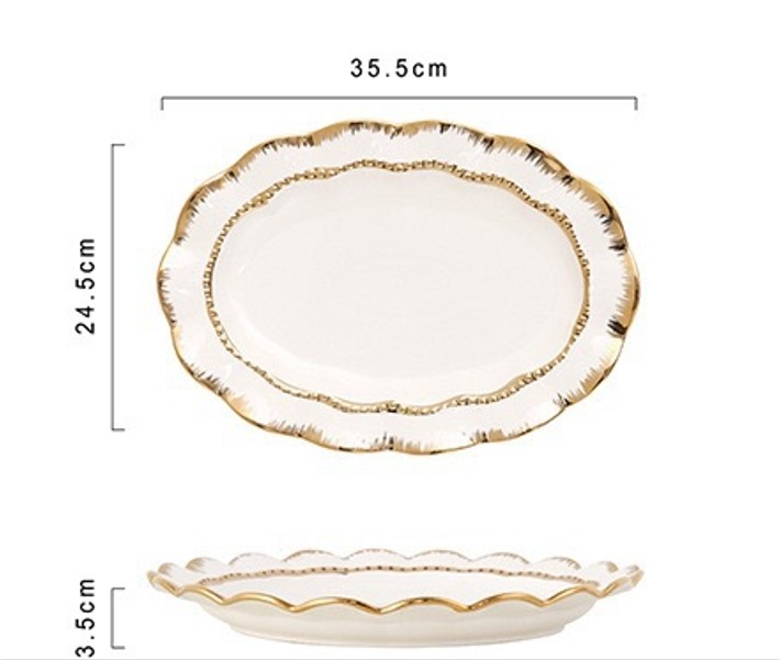 Đĩa oval viền vàng lượn sóng trang trí 30cm GOLDEN 5589OVAL