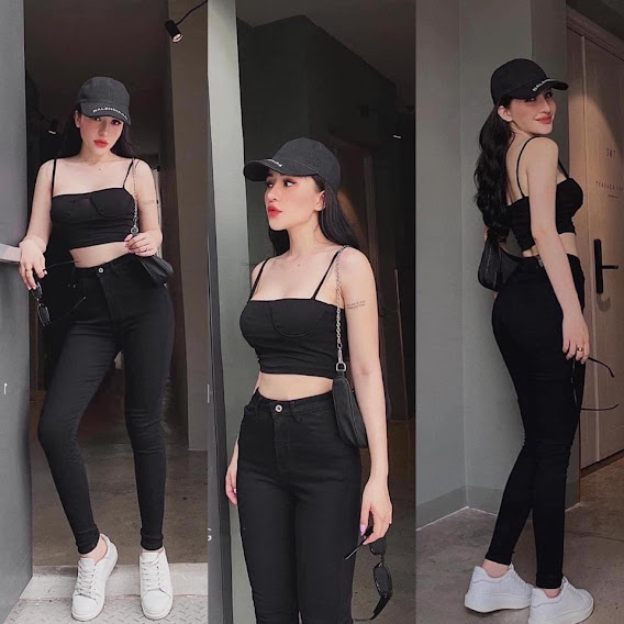 Quần Jeans Nữ Màu Đen Vải Dày Dặn CO Giãn Lưng Cao Tôn Dáng