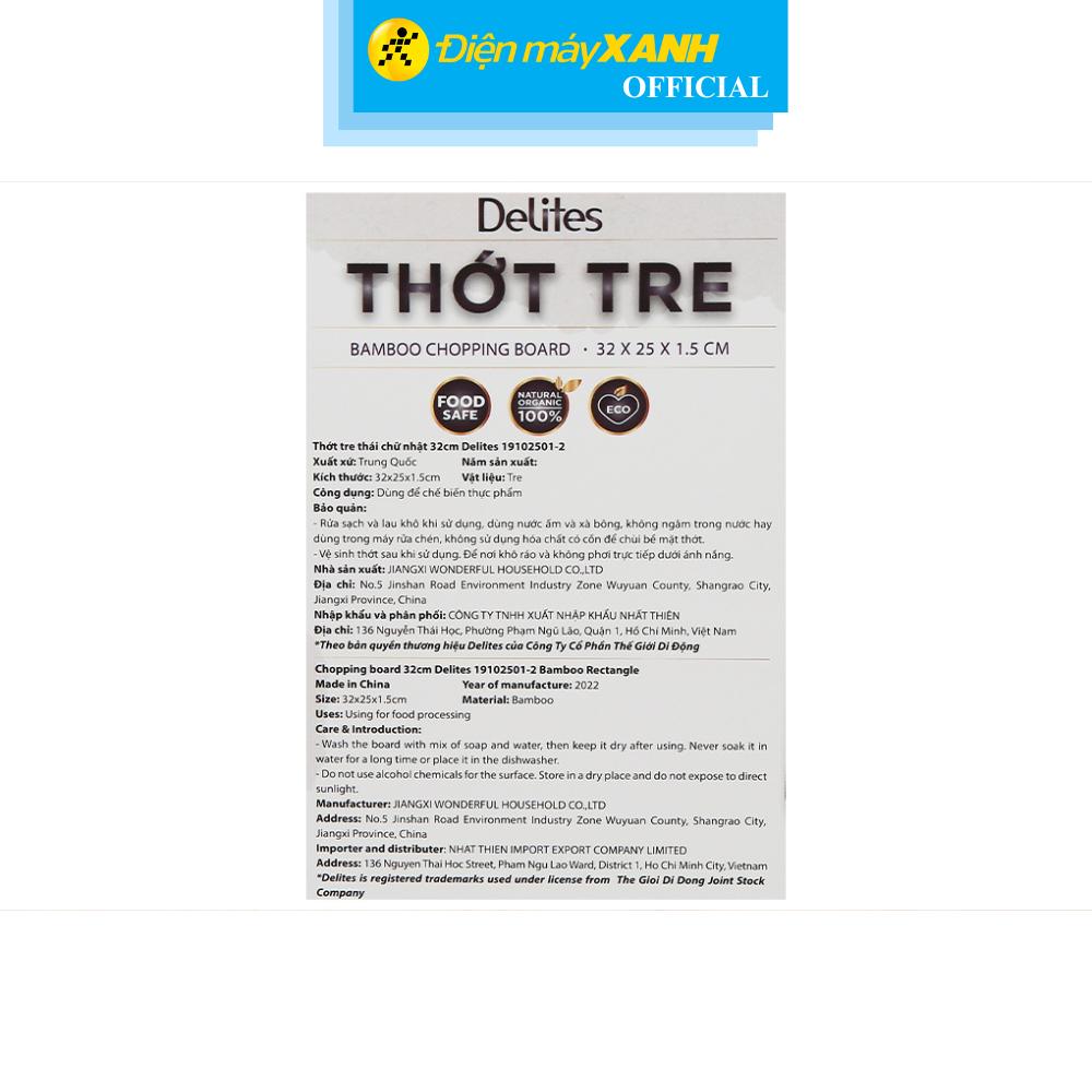 Thớt tre thái chữ nhật 32 x 25 cm Delites 19102501-2 - Hàng Chính Hãng