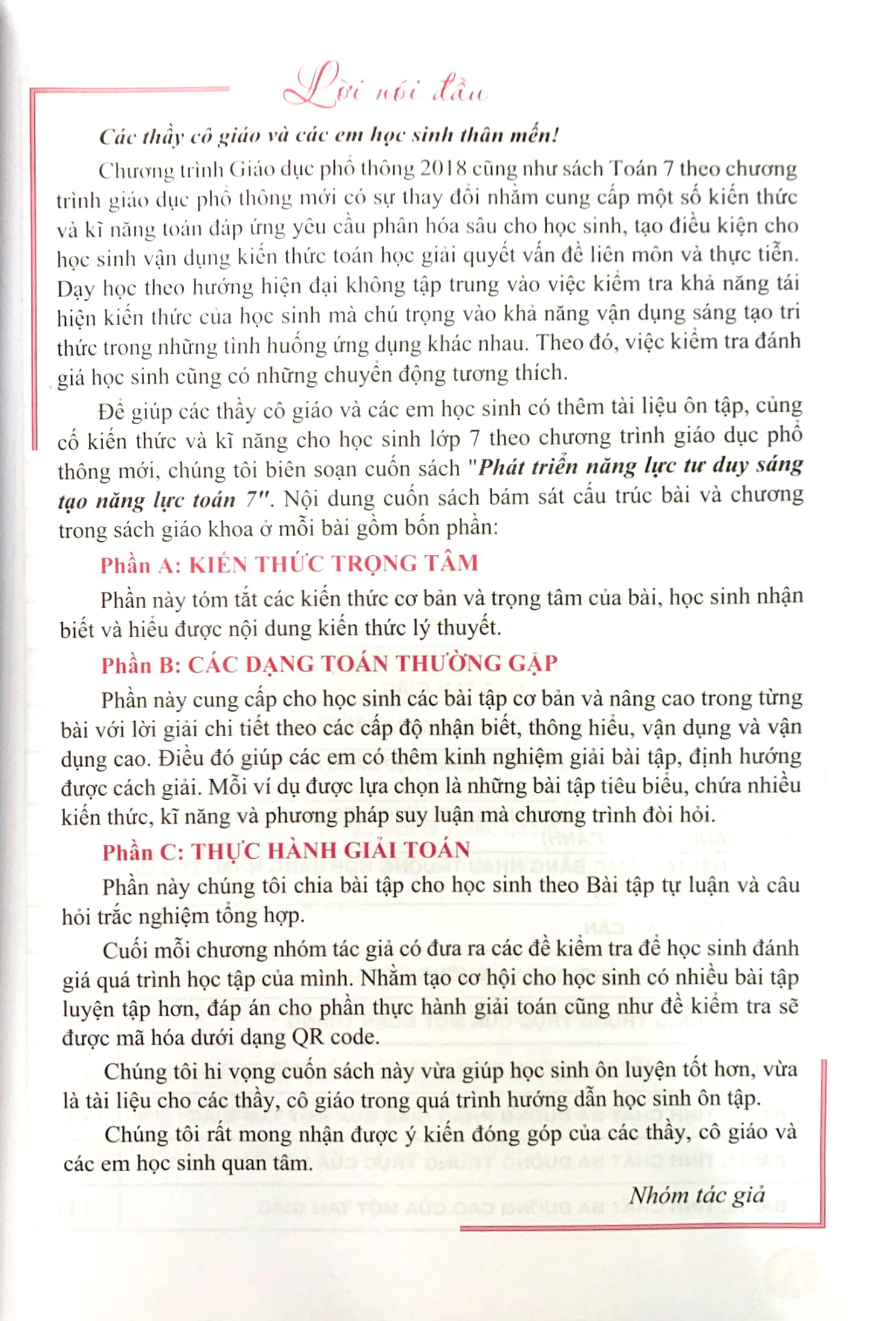 Phát Triển Năng Lực Tư Duy Và Sáng Tạo Toán 7 - Tập 2 (Biên Soạn Theo Chương Trình Giáo Dục Phổ Thông 2018)