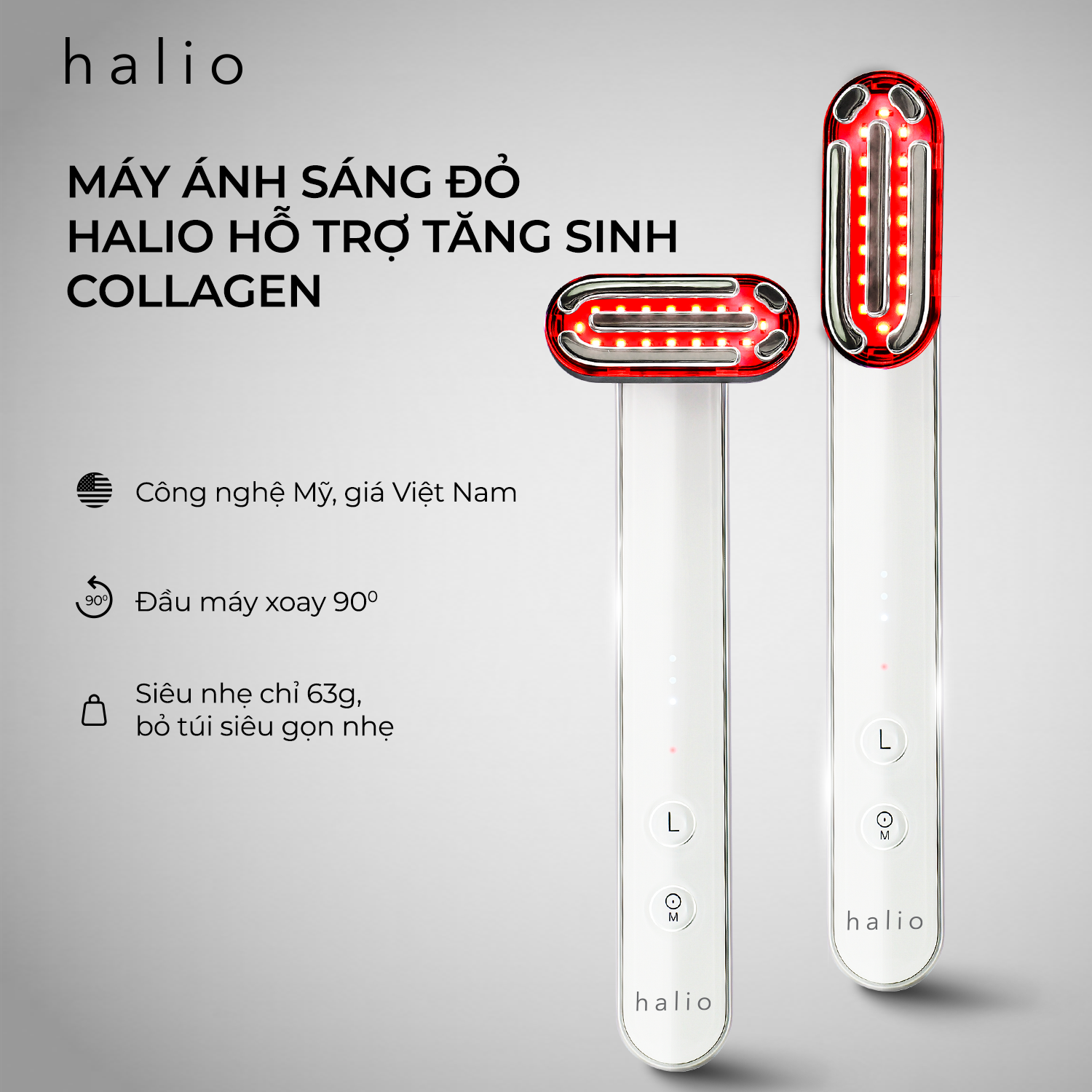 Máy Ánh Sáng Đỏ Giúp Trẻ Hoá Da Halio Red Light Therapy Device 3 in 1 - Hàng Chính Hãng