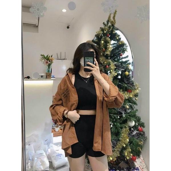 Áo khoác sơmi kaki nhung gân có túi unisex ulzzang nam nữ AK848