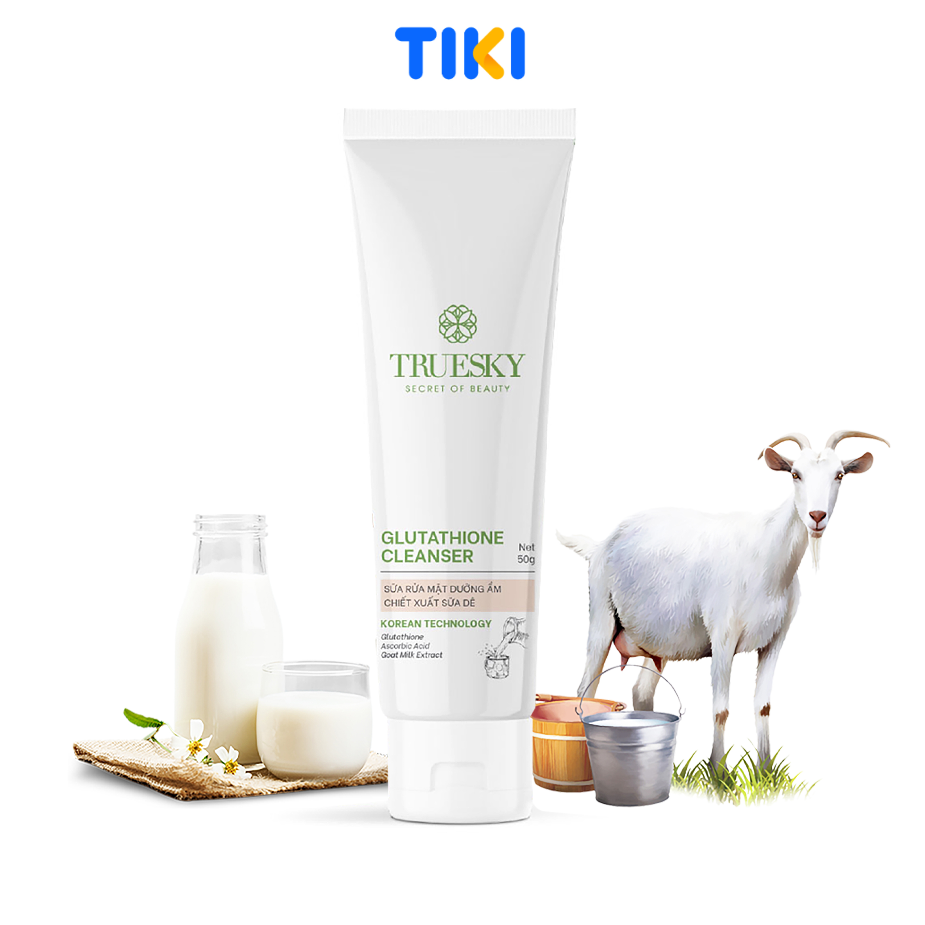 Sữa rửa mặt trắng da chiết xuất sữa dê Truesky Glutathione Cleanser 50g