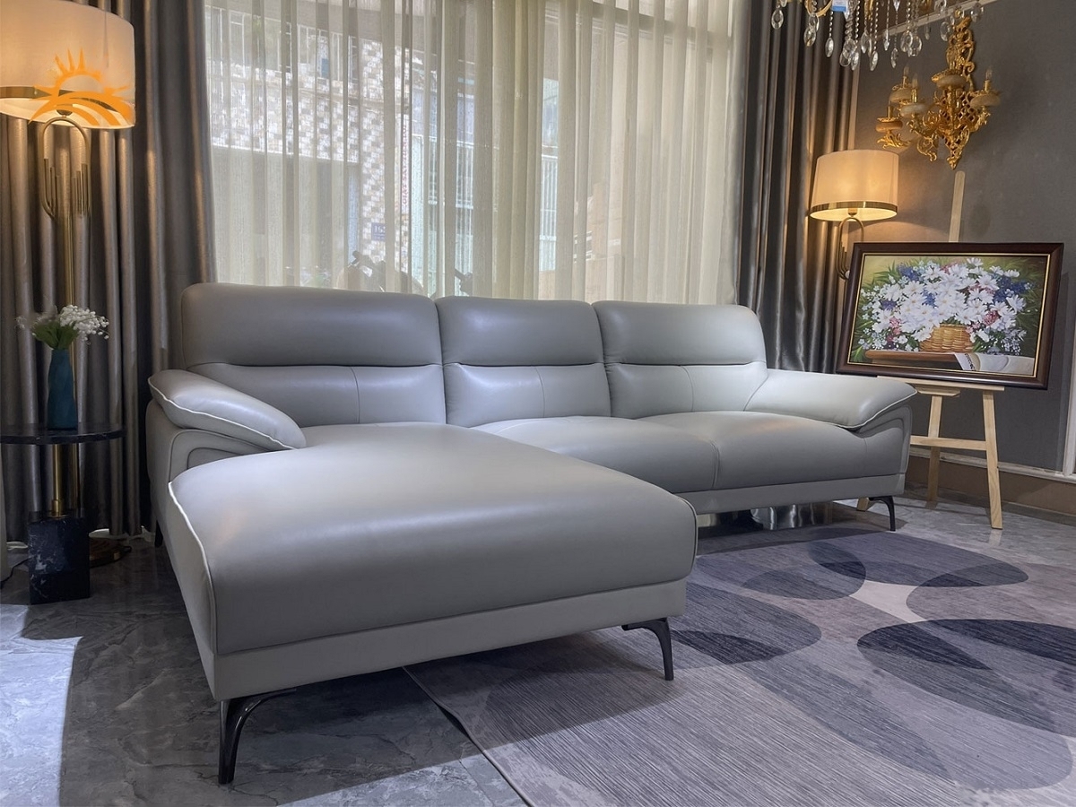 Sofa góc L da bò Italy Juno sofa màu xám SFLCT05 2m6 x 1m6 hàng cao cấp chuẩn da bò nhập khẩu Ý
