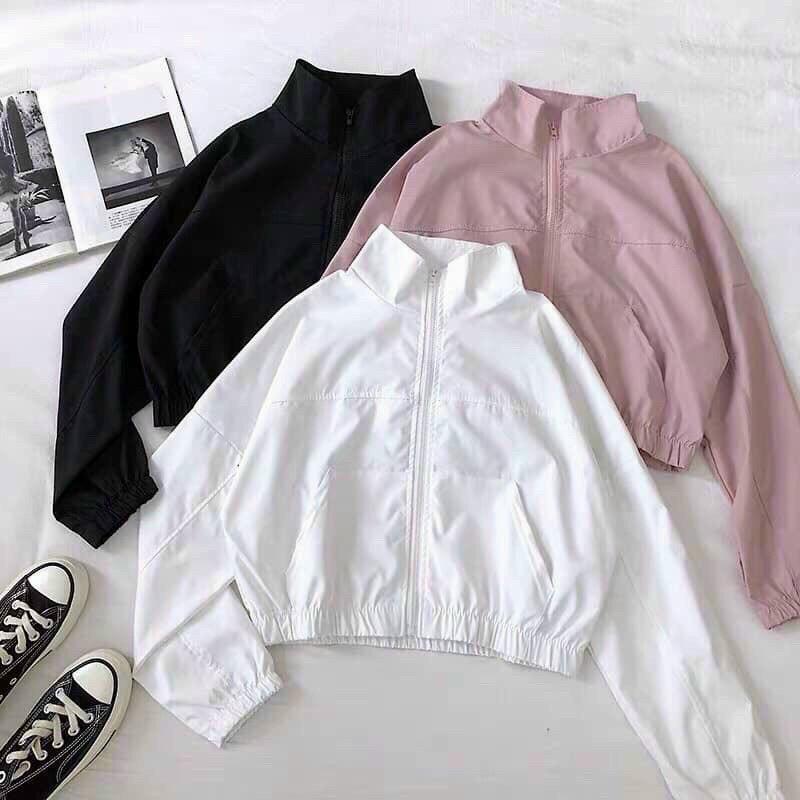 Áo khoác lửng croptop dù 2 lớp không nón trơn basic unisex ulzzang nam nữ