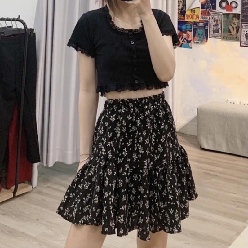 Chân váy hoa nhí ngắn xoè