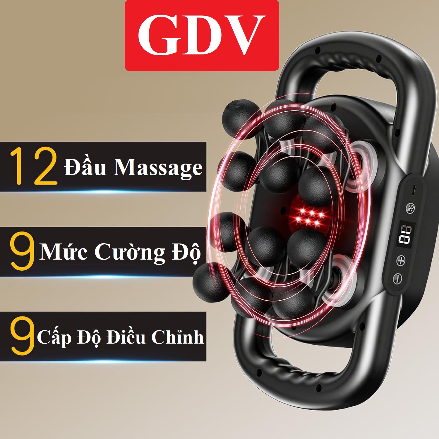 [Tặng củ sạc + cáp sạc] Máy Massage Toàn Thân Cầm Tay 12 Đầu, Máy Mát Xa Đấm Lưng 12 Đầu GDV - Hàng Chính Hãng