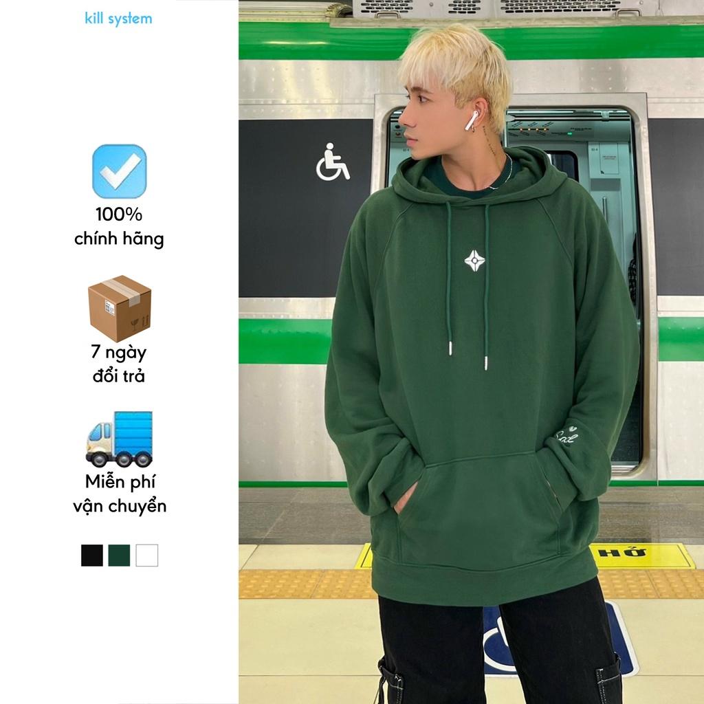 Áo khoác hoodie Kill System So Sad oversize có nón nam nữ, vải nỉ bông mỏng nhẹ, màu rêu phong cách unisex